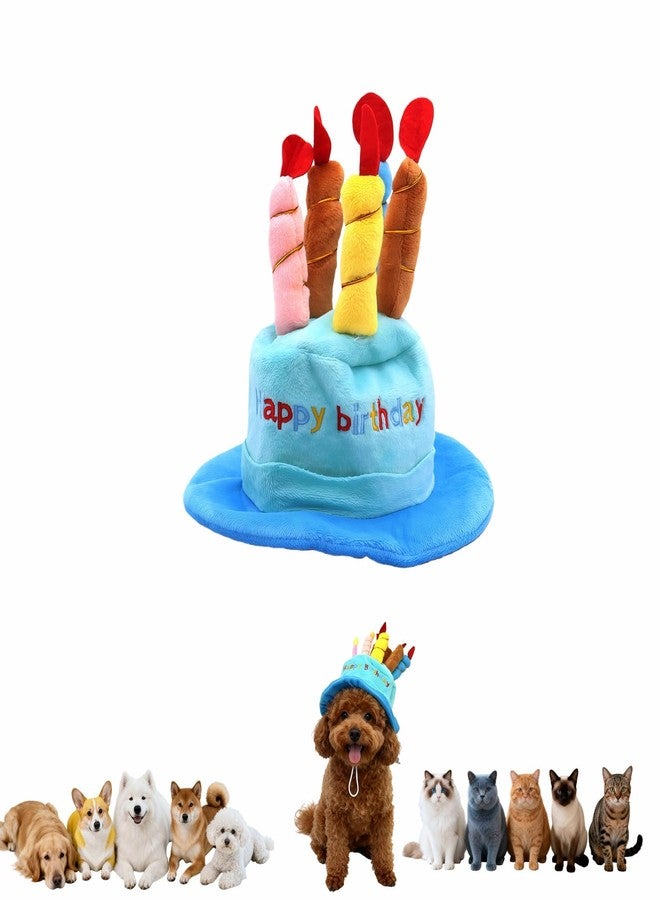 RyanDesign Pet Birthday Hat with Sound Generator, Blue Plush Cake Design with 5 Candles, Adjustable Party Hat for Dogs and Cats, 7.09 x 3.54 x 2.56Inch（Blue） - Image 1